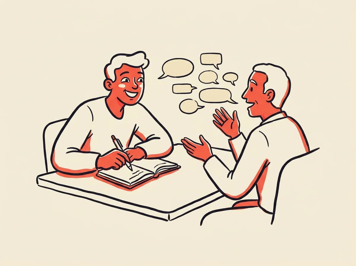 Roumr happily taking notes while a client shares information
